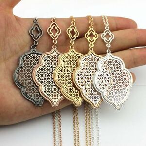 2 Tone Silver Gold Silver Filigree Long Pendant Necklace